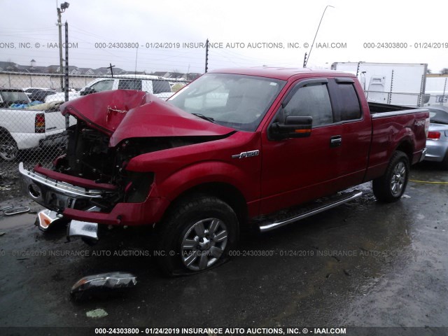 1FTEX1E84AFB75078 - 2010 FORD F150 SUPER CAB MAROON photo 2