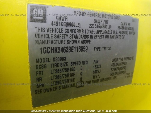 1GCHK34628E116859 - 2008 CHEVROLET SILVERADO K3500 YELLOW photo 9