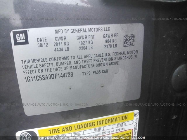 1G11C5SA0DF144738 - 2013 CHEVROLET MALIBU 1LT 黑色 照片 9