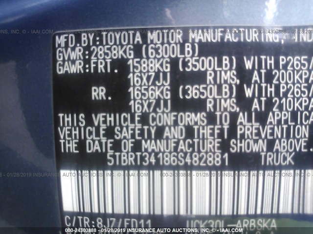 5TBRT34186S482881 - 2006 TOYOTA TUNDRA ACCESS CAB SR5 BLUE photo 9