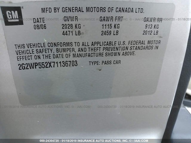 2G2WP552X71136703 - 2007 PONTIAC GRAND PRIX ვერცხლისფერი ფოტო 9