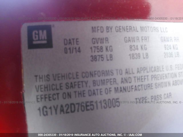 1G1YA2D76E5113005 - 2014 CHEVROLET CORVETTE STINGRAY/1LT RED photo 9