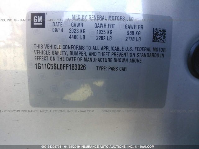 1G11C5SL0FF183026 - 2015 CHEVROLET MALIBU 1LT 银色 照片 8