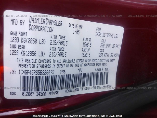 1C4GP45R65B326079 - 2005 CHRYSLER TOWN & COUNTRY  RED photo 9