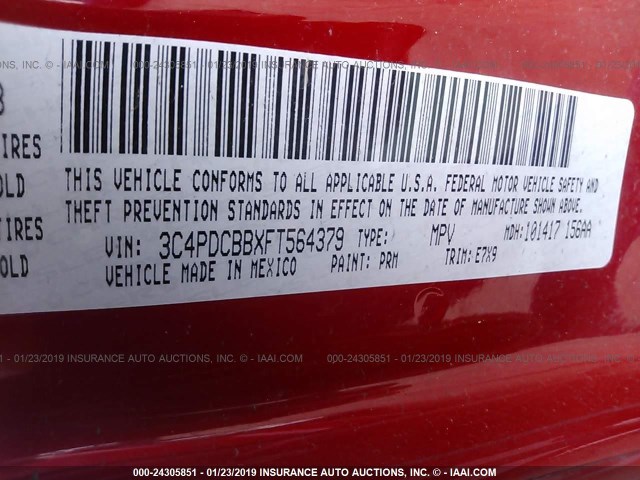 3C4PDCBBXFT564379 - 2015 DODGE JOURNEY SXT RED photo 9