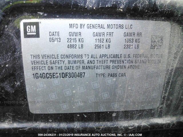 1G4GC5E31DF300487 - 2013 BUICK LACROSSE BLACK photo 9