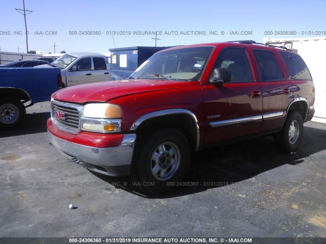 1GKEC13T41R151143 - 2001 GMC YUKON RED photo 2