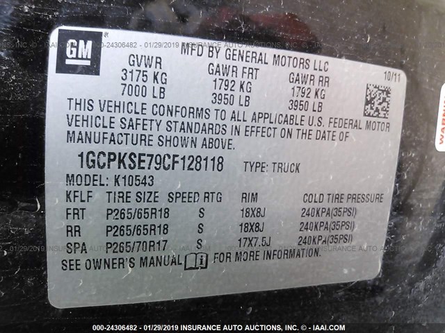 1GCPKSE79CF128118 - 2012 CHEVROLET SILVERADO K1500 LT BLACK photo 9