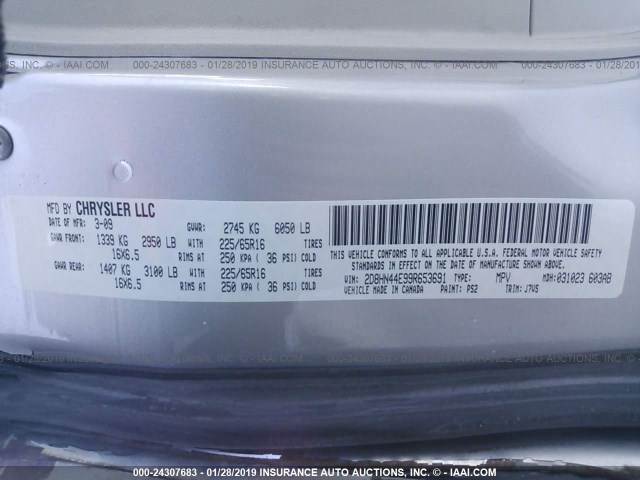 2D8HN44E99R653691 - 2009 DODGE GRAND CARAVAN SE SILVER photo 9