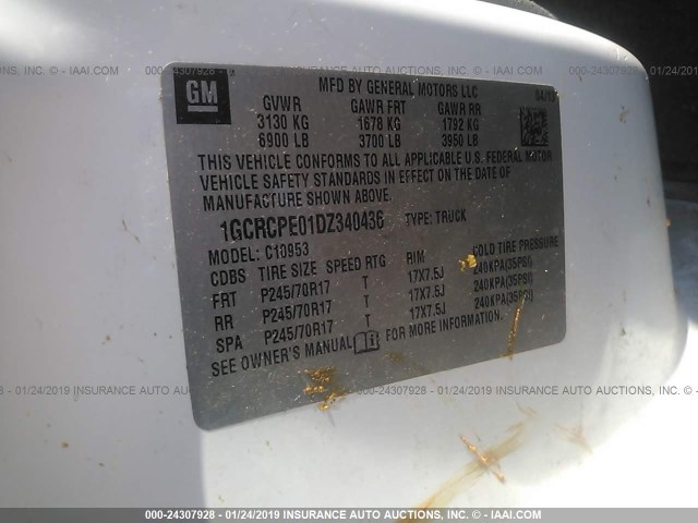 1GCRCPE01DZ340436 - 2013 CHEVROLET SILVERADO C1500 WHITE photo 9