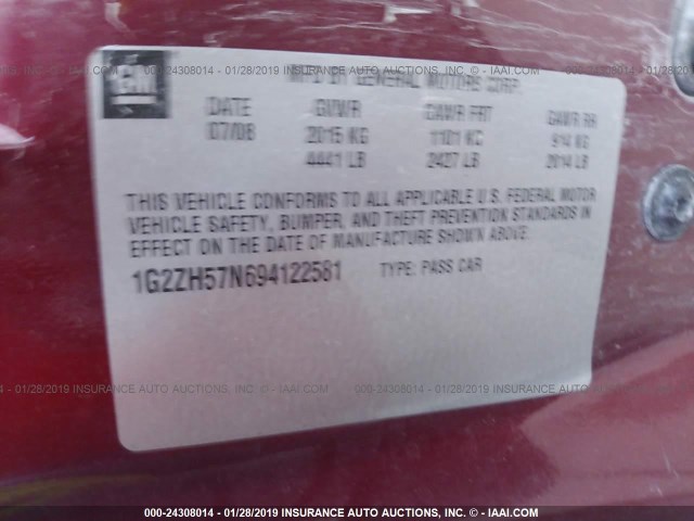 1G2ZH57N694122581 - 2009 PONTIAC G6 GT RED photo 9