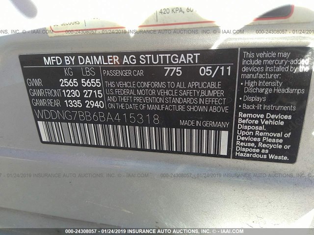 WDDNG7BB6BA415318 - 2011 MERCEDES-BENZ S 550 SILVER photo 9