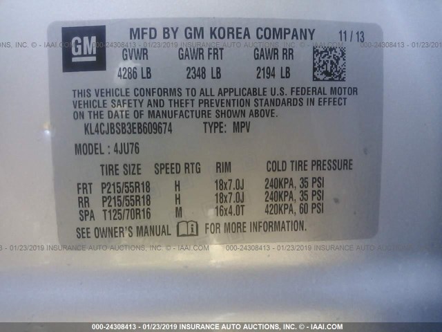 KL4CJBSB3EB609674 - 2014 BUICK ENCORE CONVENIENCE SILVER photo 9