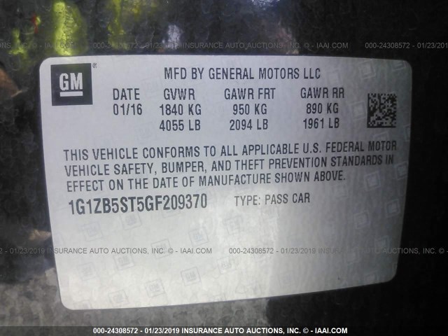 1G1ZB5ST5GF209370 - 2016 CHEVROLET MALIBU LS BLACK photo 9