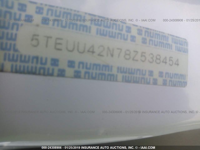 5TEUU42N78Z538454 - 2008 TOYOTA TACOMA ACCESS CAB თეთრი ფოტო 9