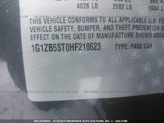 1G1ZB5ST0HF210623 - 2017 CHEVROLET MALIBU LS BLACK photo 9