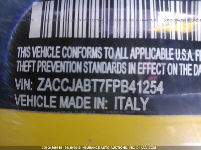 ZACCJABT7FPB41254 - 2015 JEEP RENEGADE LATITUDE YELLOW photo 9