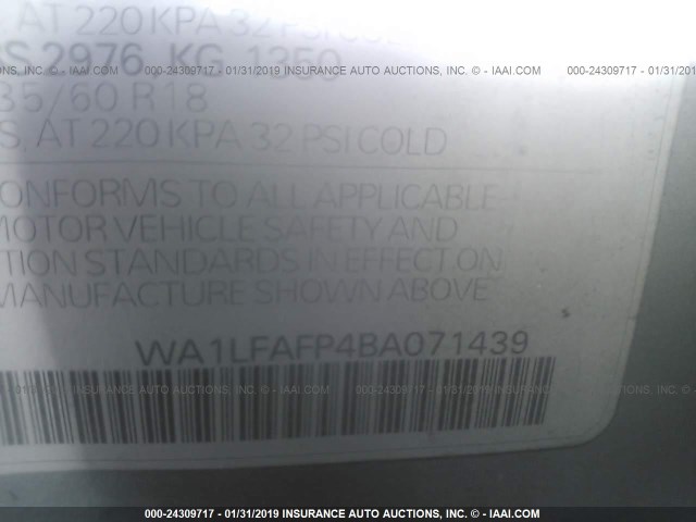 WA1LFAFP4BA071439 - 2011 AUDI Q5 PREMIUM PLUS SILVER photo 9