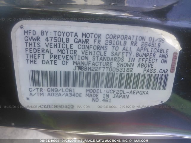 JT8BH22F7T0053182 - 1996 LEXUS LS 400 BLACK photo 9