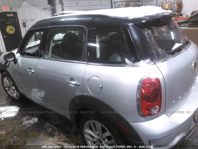 WMWZC5C59DWP33425 - 2013 MINI COOPER S COUNTRYMAN SILVER photo 3