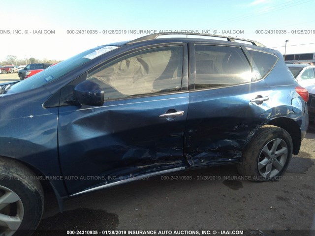 JN8AZ18U39W007319 - 2009 NISSAN MURANO S/SL BLUE photo 6