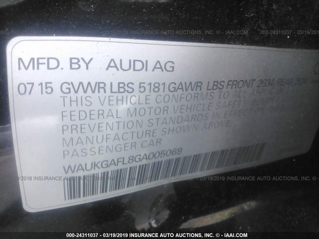 WAUKGAFL8GA005069 - 2016 AUDI S4 PRESTIGE BLACK photo 9