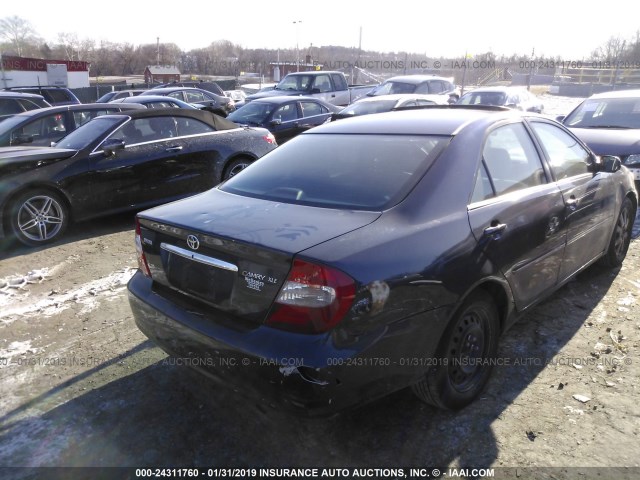 4T1BE30K22U592859 - 2002 TOYOTA CAMRY LE/XLE/SE BLUE photo 4