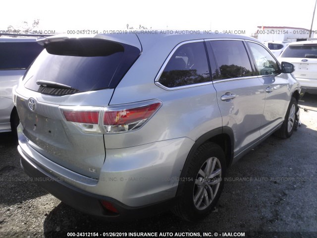 5TDZKRFHXFS078147 - 2015 TOYOTA HIGHLANDER LE/LE PLUS SILVER photo 4