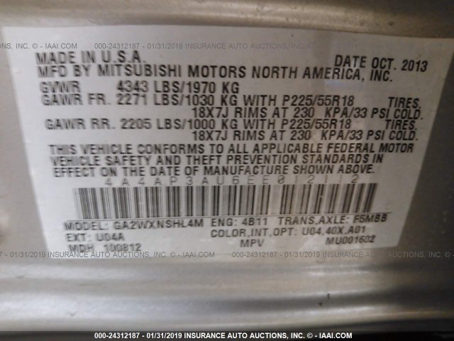 4A4AP3AU6EE012112 - 2014 MITSUBISHI OUTLANDER SPORT ES SILVER photo 9