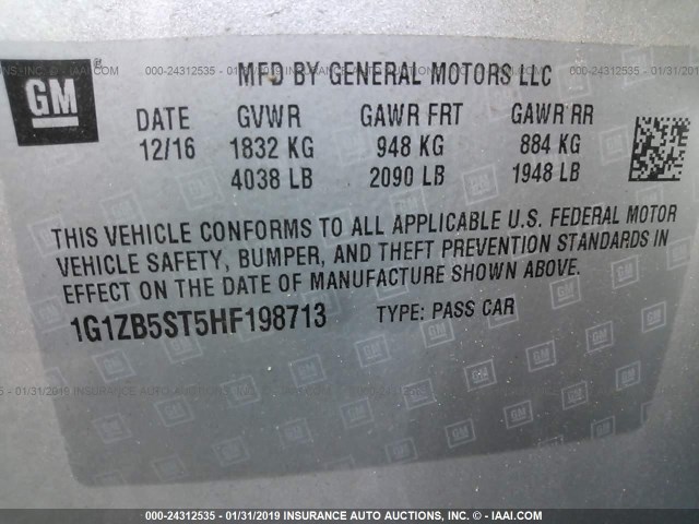 1G1ZB5ST5HF198713 - 2017 CHEVROLET MALIBU LS SILVER photo 9