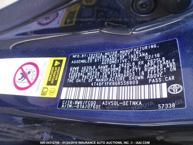 4T4BF1FK8GR556809 - 2016 TOYOTA CAMRY LE/XLE/SE/XSE 蓝色 照片 9