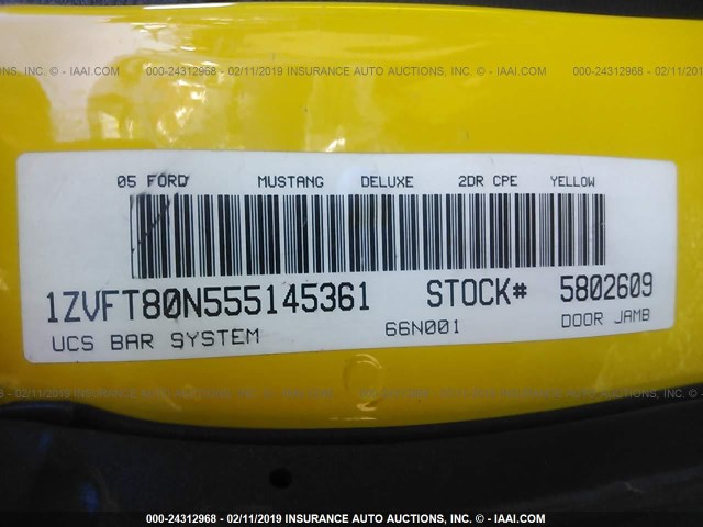 1ZVFT80N555145361 - 2005 FORD MUSTANG YELLOW photo 9