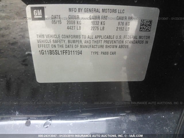 1G11B5SL1FF311194 - 2015 CHEVROLET MALIBU LS BLACK photo 9