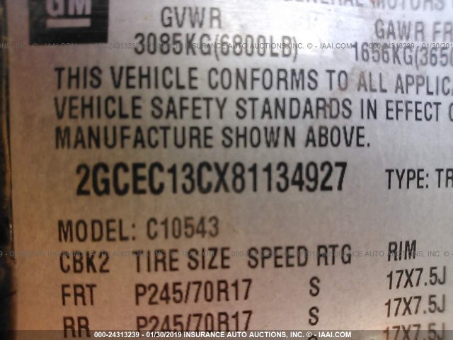 2GCEC13CX81134927 - 2008 CHEVROLET SILVERADO C1500 BLACK photo 9