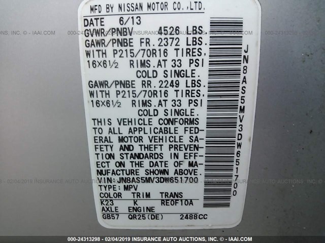 JN8AS5MV3DW651700 - 2013 NISSAN ROGUE S/SV SILVER photo 9