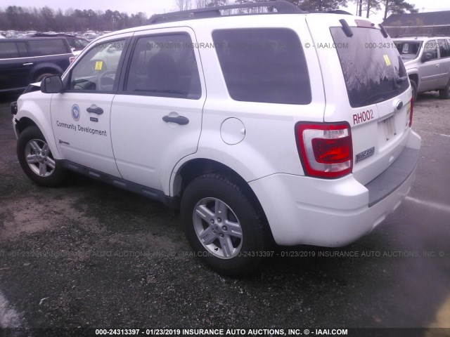 1FMCU4K33BKA69381 - 2011 FORD ESCAPE HYBRID WHITE photo 3