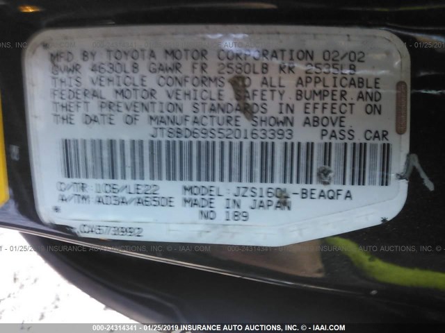 JT8BD69S520163393 - 2002 LEXUS GS 300 GRAY photo 9