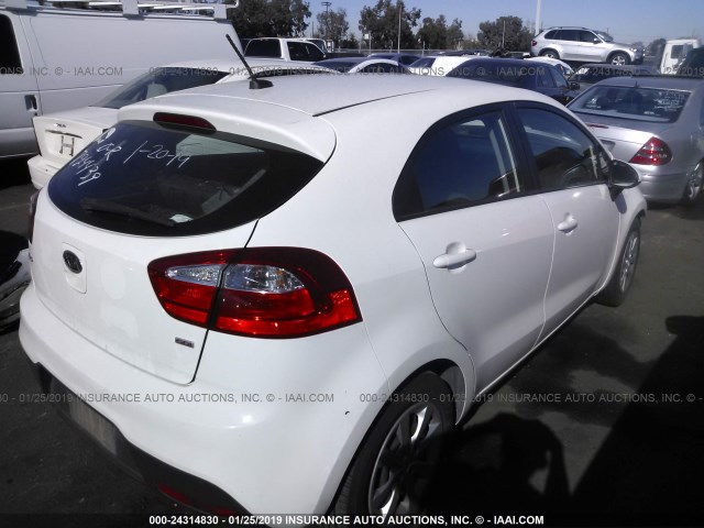 KNADM5A35C6090403 - 2012 KIA RIO LX WHITE photo 4