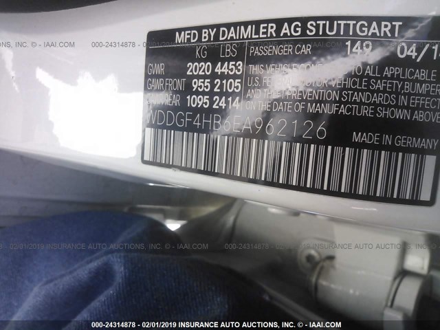 WDDGF4HB6EA962126 - 2014 MERCEDES-BENZ C 250 WHITE photo 9