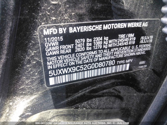 5UXWX9C52G0D80780 - 2016 BMW X3 XDRIVE28I BLACK photo 9