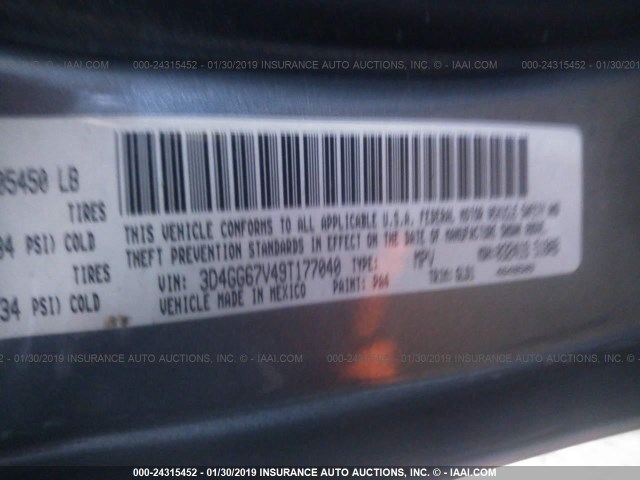 3D4GG67V49T177040 - 2009 DODGE JOURNEY R/T GRAY photo 9