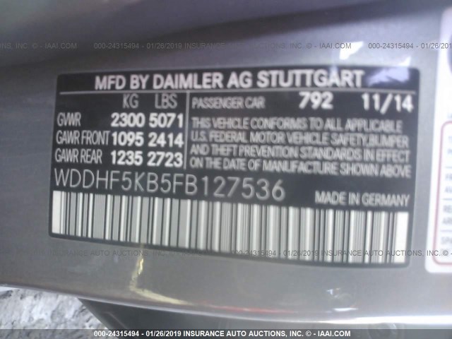 WDDHF5KB5FB127536 - 2015 MERCEDES-BENZ E 350 SILVER photo 9