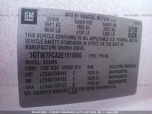 1GTW7FCA2E1910800 - 2014 GMC SAVANA G2500 RED photo 9