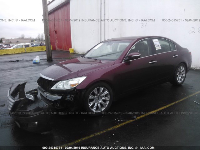 KMHGC46E49U025971 - 2009 HYUNDAI GENESIS 3.8L BURGUNDY photo 2