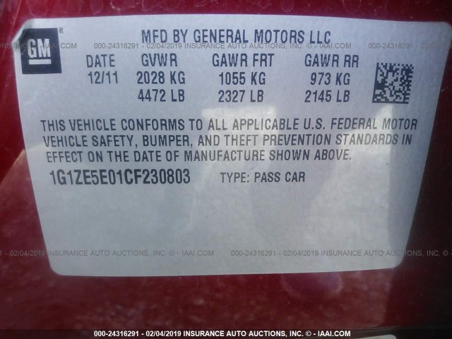 1G1ZE5E01CF230803 - 2012 CHEVROLET MALIBU LTZ RED photo 9