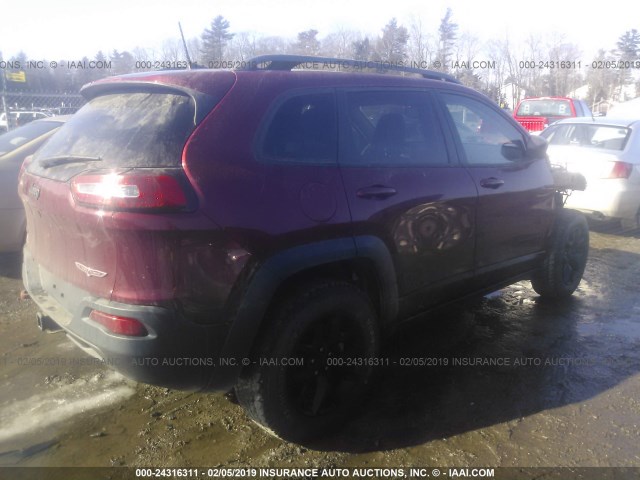 1C4PJMBS4GW188966 - 2016 JEEP CHEROKEE TRAILHAWK MAROON photo 4