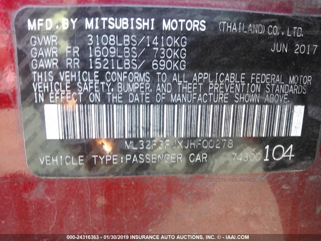 ML32F3FJXJHF00278 - 2018 MITSUBISHI MIRAGE G4 ES Tünd qırmızı foto 9