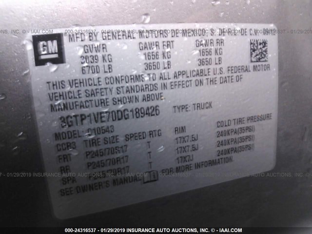 3GTP1VE70DG189426 - 2013 GMC SIERRA C1500 SLE GRAY photo 9