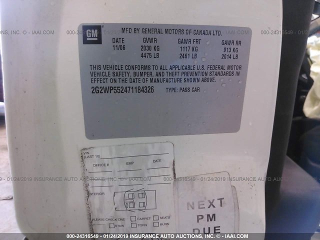 2G2WP552471184326 - 2007 PONTIAC GRAND PRIX 白色 照片 9