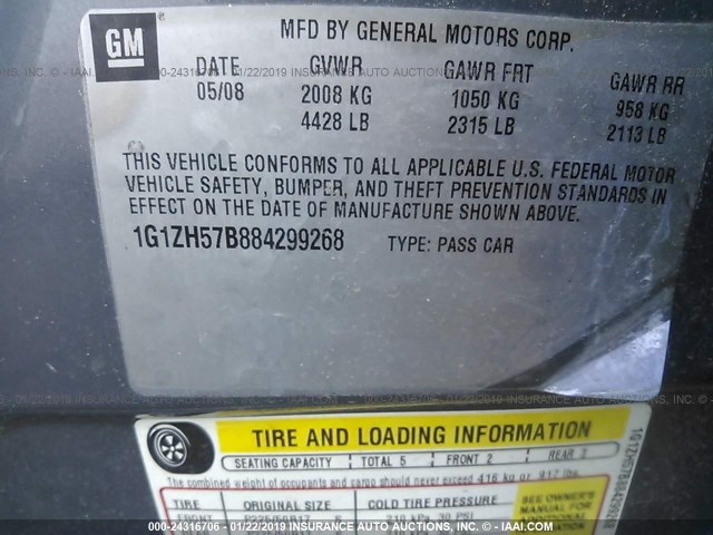 1G1ZH57B884299268 - 2008 CHEVROLET MALIBU 1LT GRAY photo 9